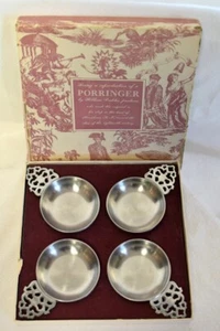4-Vtg Stede Pewter Mini Porringer Tastevin Scroll Handles Bowl/Dish-Original Box - Picture 1 of 12