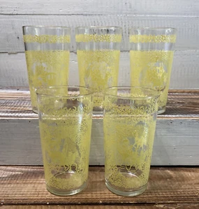 Set Vintage Hazel Atlas Monticello gelb Pferdekutsche Gläser Becher - Bild 1 von 12