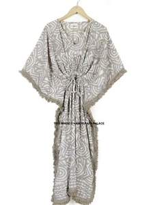 Maxi abito Anokhi, vintage indiano stampa blocco cotone caftano, abito hippy caftano - Foto 1 di 3