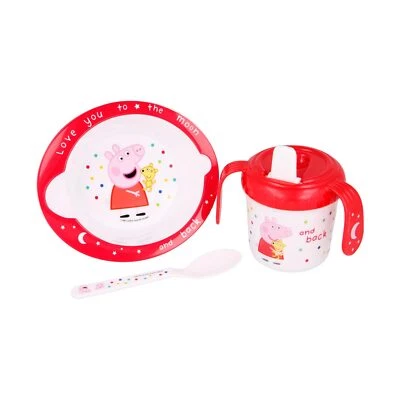 Stor Peppa Pig Babygeschirr Set 3-teilig Löffel Becher Teller Schale Lerngeschir - Bild 1 von 2