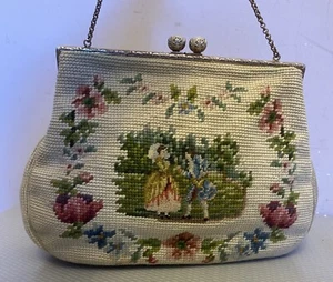Vintage Christine of Detroit Wool Needlepoint Bag Romantic Couple Courting Scene - Picture 1 of 19