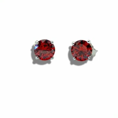 Stunning White Gold Finish 4mm Round Cut Simulated Red Ruby Stud Earrings - Image 1 of 4