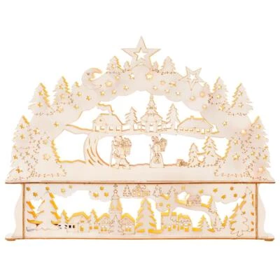 Schwibbogen Lichterbogen Winterlandschaft 10 LED warm weiß Batterie Holz Xmas - Bild 1 von 4
