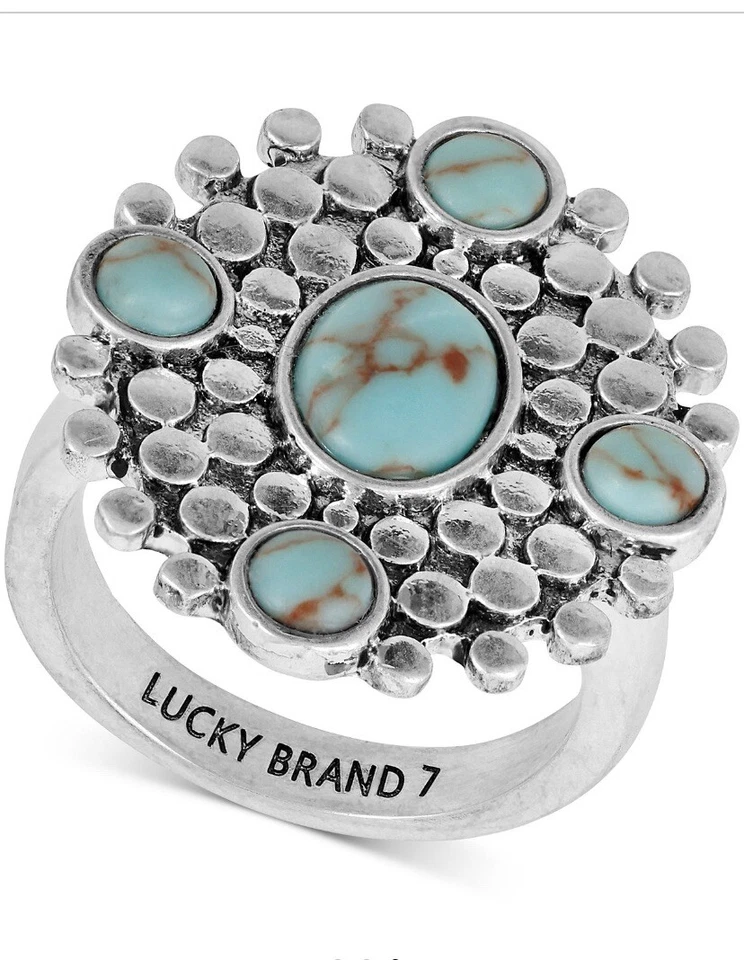 Lucky BRAND Silver Tone Stone Statement Ring Size 7 Lj21
