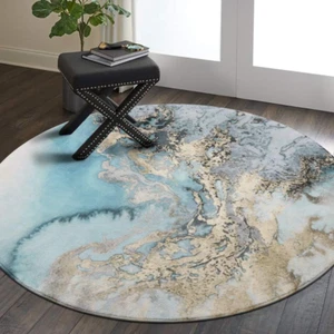 Lahome Marble Pattern round Area Rug - 3' Diameter Faux Wool Non-Slip Area Rug A - Picture 1 of 12