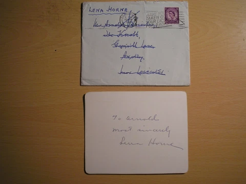 LENA HORNE - ORIGINAL HAND-SIGNED INDEX CARD WITH ORIGINAL ENVELOPE  1961 Cover