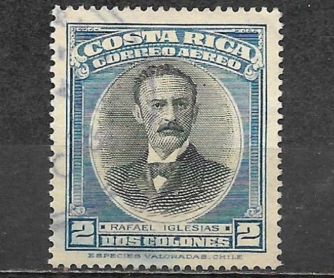 Costa Rica 1947 Used Airmail Stamp President Rafael Iglesias 2 Colones Cover