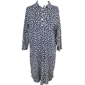 Lands End Dress Womens 1X Blue Floral Popover Stretch Long Sleeve Cottagecore - Picture 1 of 11