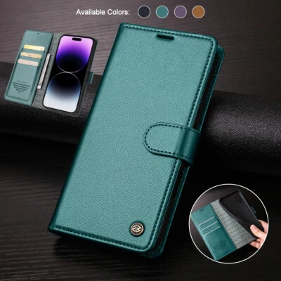 Magnetic Leather Wallet Card Flip Case For iPhone 16 Plus 15 14 13 12 11 Pro Max - Image 1 of 4