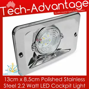 12V STAINLESS STEEL FLUSH MOUNTED RECTANGULAR COCKPIT TRANSOM BOAT LED LIGHT - Picture 1 of 6
