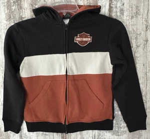 HARLEY DAVIDSON Youth Sz 12/14 Black/Orange Striped Zip Front Hoodie Sweatshirt - Picture 1 of 7