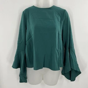 Carmen Marc Valvo Womens Green Chiffon Long Flared Sleeve Blouse Top Size 2 - Picture 1 of 13