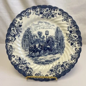 Johnson Brothers Hanley Coaching Scenes Dinner Plate White Blue 10" FLAWLESS - Picture 1 of 6