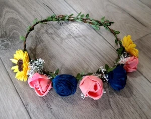 Rosa Marine Sonnenblume Blume Krone Sola Holz Hochzeit Haar kleines Mädchen Brautjungfer - Bild 1 von 1