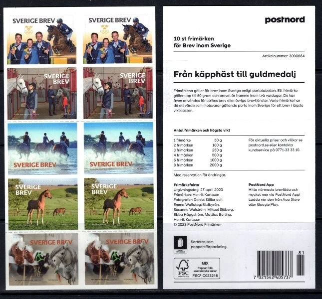 Suecia 2023 Caballos, animales MNH autoadhesivo valor facial 220 sek - aprox. 20 $ Foto 1 de 1