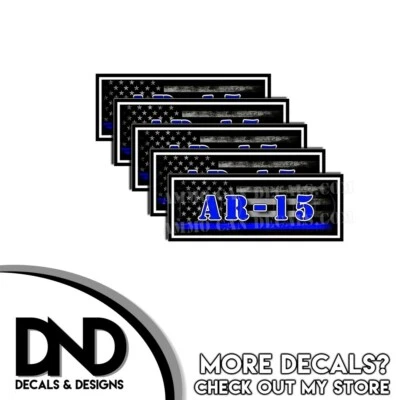 AR-15 Ammo Can Decal Gun Ammunition Box Labels Sticker Blue Line Flag - 5 Pack - Image 1 of 2