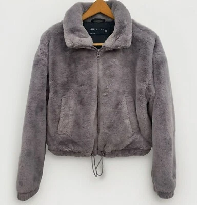 ASOS дизайн искусственного меха укороченный куртка в серый нам размер 2 полный молнии EUC - Изображение 1 из 4