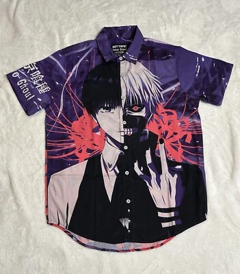 Tokyo Ghoul Ken Kaneki Split Face Shirt Men's Button Up Hot Topic Anime Size M - Image 1 of 4