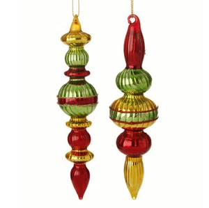 Set 2 NWT RAZ Red Gold Green Ribbed Mercury Glass Finial CHRISTMAS Ornaments - Picture 1 of 5