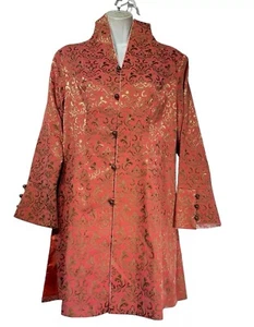 Shanghai Soho Pink Gold Brocade Floral Jacket Coat XL Asian Style Metallic - Picture 1 of 7