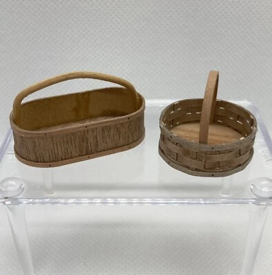 LOT of 2 Vintage 1:12 Dollhouse Miniature Wood Baskets by Artist AL CHANDRONNAIT - Image 1 of 4