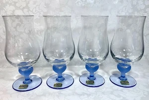 Set of 4 Mikasa Sea Mist Sapphire Frosted Stem Crystal Iced Tea Glasses - Picture 1 of 11
