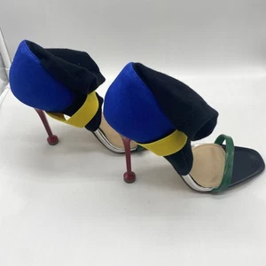 Liliana Multicolored Color Block Stiletto Sock Open Toe Heels Size 7.5 Shoes - Picture 1 of 13