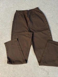 Quacker Factory Womens M Brown Elastic Waist Pull-on Straight Leg Pants Rhinesto - Picture 1 of 10