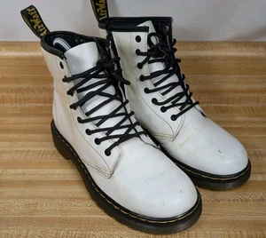 Dr Doc Martens 1460J WOMEN White Leather Combat Lace Up Zip Boots Sz 5 Defected - Picture 1 of 20