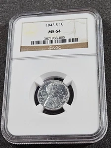🌟 1943-S Lincoln Wheat Back Steel War Penny Coin NGC MS64 - Picture 1 of 2