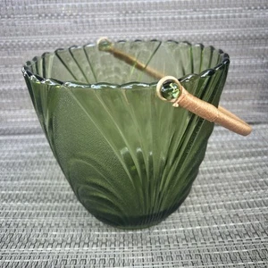 Brockway Eiskübel Glas grün Rattan Griff Vintage MCM - Bild 1 von 8