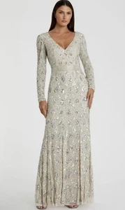 Mac Duggal 5021 Sz 16 Silver Nude Geometric Sequin Beaded Evening Gown $598 - Picture 1 of 5