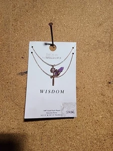 14KT Gold Flash plattiert geschichtet Halskette Set Amethyst Kristall Blume Anhänger - Bild 1 von 4