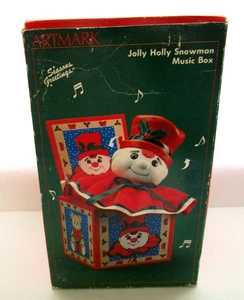 Vintage Artmark Jolly Holly Schneemann in Holzbox Spieluhr Weihnachtsdeko - funktioniert - Bild 1 von 3
