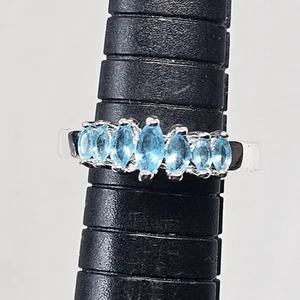 Apatite 7 Stone Half Eternity Band Ring Silver Tone Light Blue Marquise Cut Sz 6 - Bild 1 von 12
