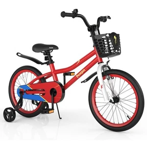 18" Kid’s Bike w/Removable Training Wheels & Basket for 4-8 Years Old  Red - Picture 1 of 9