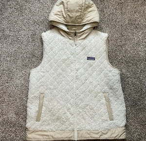 Patagonia Los Gatos Reversible Hooded Vest Women XL Sherpa Fleece Tan - Picture 1 of 9