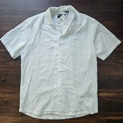 Kenneth Cole Linen Shirt Button Down Short Sleeve White Resort Casual Mens Med - Image 1 of 4