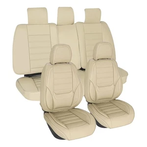 Full Sets of Car Waterproof Leather Seat Covers w/ Front&Back w/ Most Car Beige - Picture 1 of 9