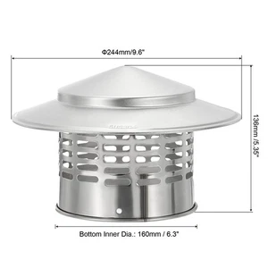 Tapa de chimenea de acero inoxidable 304 de 6 pulgadas 1 pieza cubierta de chimenea campana pantalla ventilación de techo ~ - Imagen 1 de 7