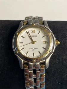 Vintage Seiko Watch Women Gold Silver Tone 7N82-0599 Date 50M New Battery - Picture 1 of 11