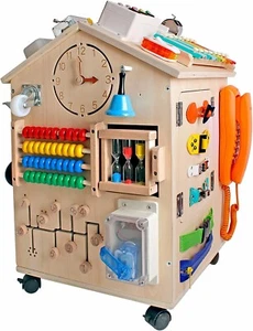New -- Wooden Busy House, Kids Montessori Sensory Game Educational Learning Toys - Picture 1 of 7