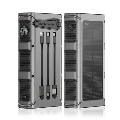 Banco de energía solar 30000 mAh manivela PD20W cargador cables integrados carga rápida Foto 1 de 4