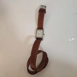 Ladies Quartz Watch 20mm Rectangle Silver Tone Wrap Around Faux Leather Band - Picture 1 of 14