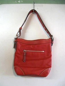RED LEATHER COACH HANDBAG - ADJUSTABLE STRAP - POCKETS INSIDE AND OUT - Picture 1 of 8