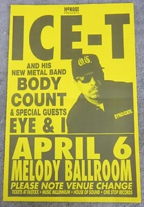 ICE-T, BODY COUNT Originale 11x17 POSTER CONCERTO Gig Flyer PORTLAND OREGON 1992 - Foto 1 di 1