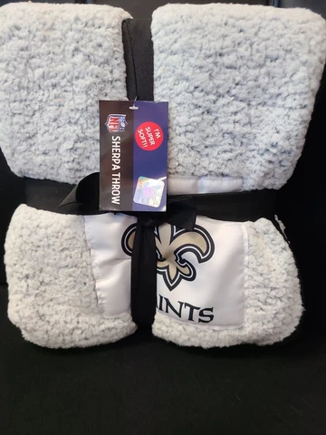 NEW ORLEANS SAINTS NFL Logo Brand 50"x60" Sherpa Frosty Fleece Throw Blanket NWT Cover