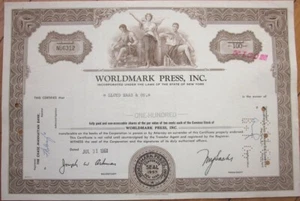 Worldmark Press, Inc. 1961 Stock Certificate, Publisher Publishing, Brown - Picture 1 of 1