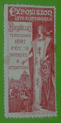 CINDERELLA TIMBRE 1897 BRUXELLES TERVUEREN BELGIQUE EXPOSITION INTERNATIONALE - Photo 1/2