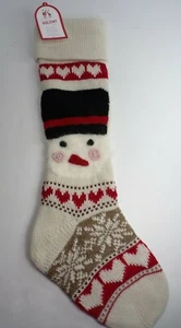 Pottery Barn Kids Snowman Face Classic Fair Isle Christmas Stocking 27"L #8477 - Picture 1 of 5